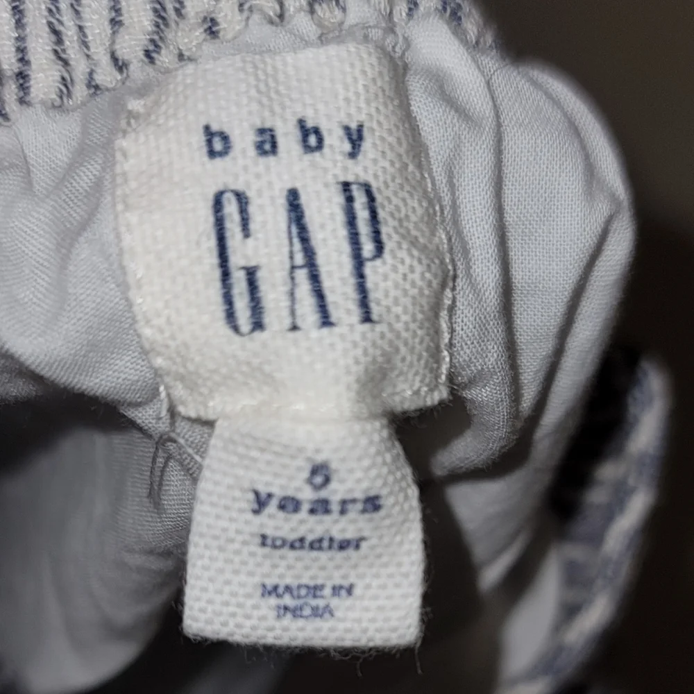 Baby Gap embroidery dress stripes lined gray white straps floral texture